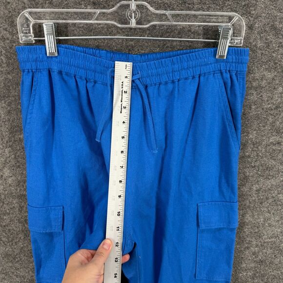 Love Tree Cargo Pants Women M Medium Blue High Rise Linen Drawstring Pockets - Picture 4 of 8